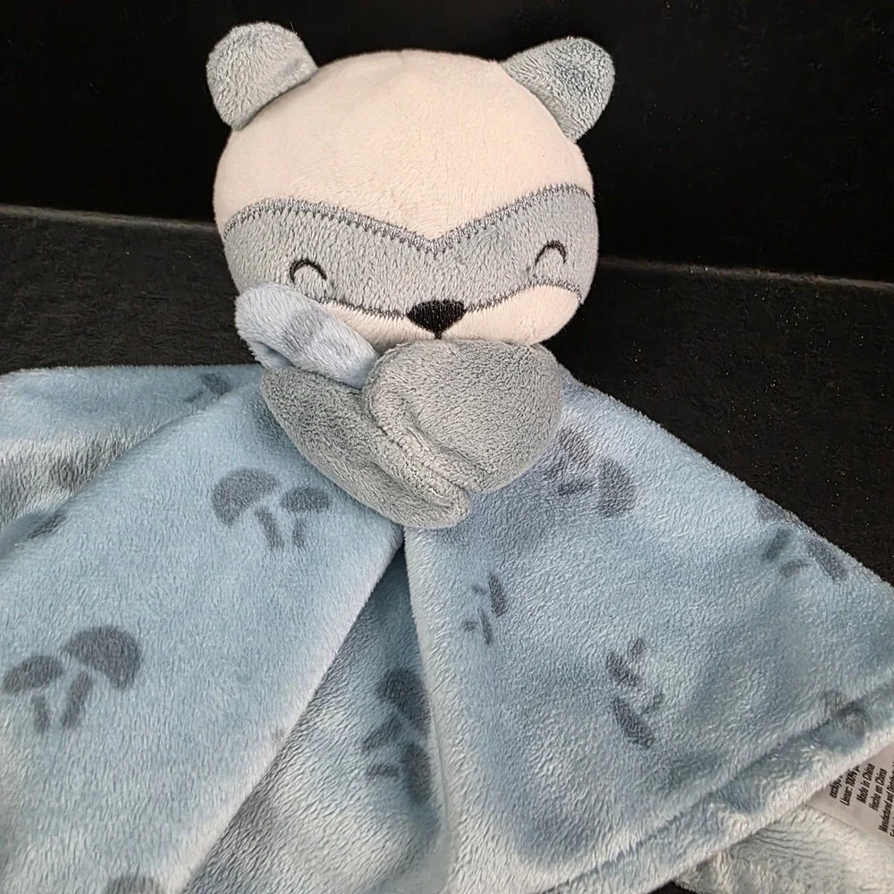 Gerber Modern Moments Baby Blue Plush Raccoon Mushrooms Security Blanket Lovey